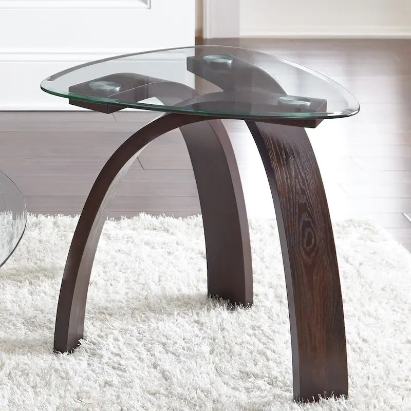 Ensemble de 3 tables d'appoint contemporaines en merisier Merlot avec plateau en verre