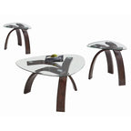 Ensemble de 3 tables d'appoint contemporaines en merisier Merlot avec plateau en verre