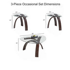 Ensemble de 3 tables d'appoint contemporaines en merisier Merlot avec plateau en verre