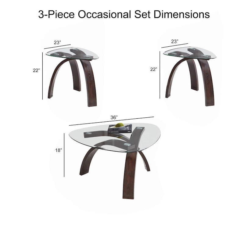 Ensemble de 3 tables d'appoint contemporaines en merisier Merlot avec plateau en verre