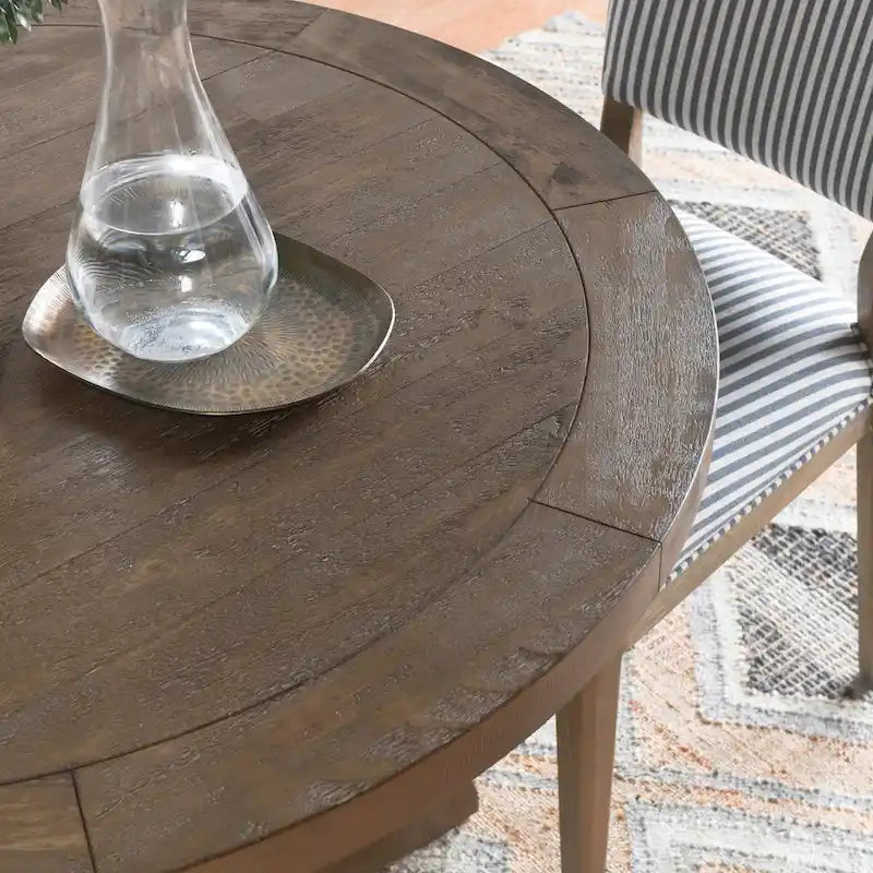 Table de salle à manger ronde à pied central 107 cm marron vieilli, 4 places