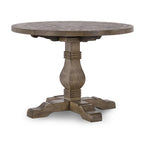 Table de salle à manger ronde à pied central 107 cm marron vieilli, 4 places
