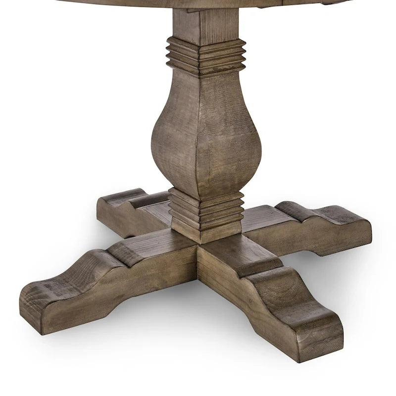 Table de salle à manger ronde à pied central 107 cm marron vieilli, 4 places