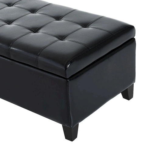 Banc de rangement capitonné en similicuir noir, 2 places