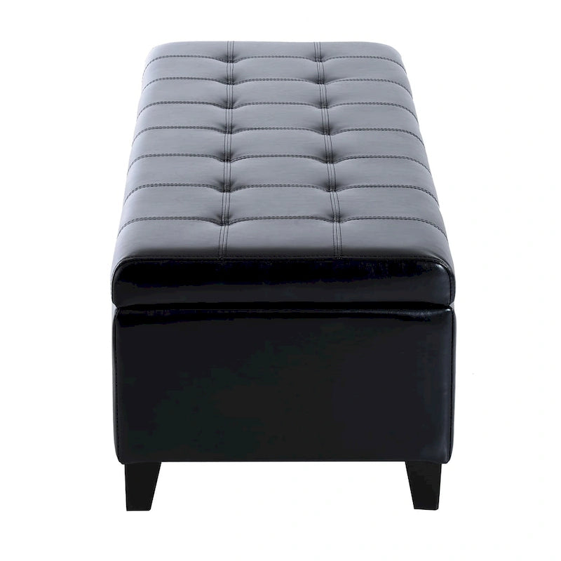 Banc de rangement capitonné en similicuir noir, 2 places