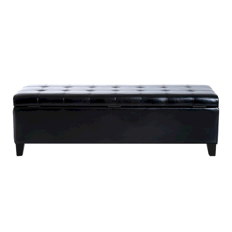 Banc de rangement capitonné en similicuir noir, 2 places