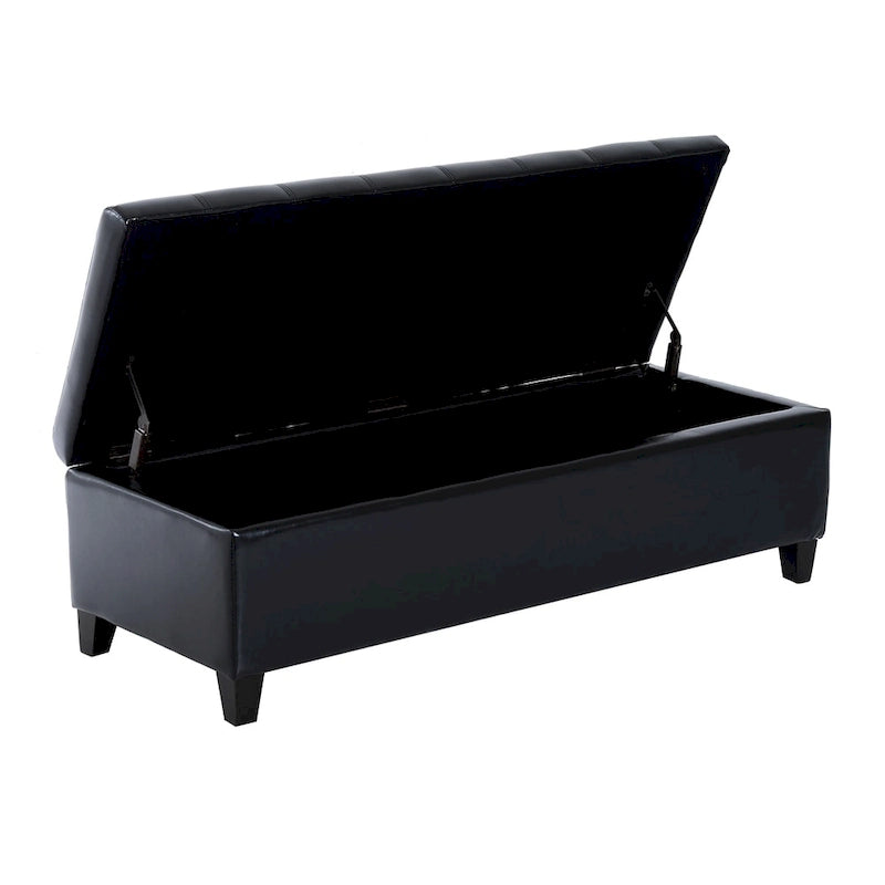 Banc de rangement capitonné en similicuir noir, 2 places