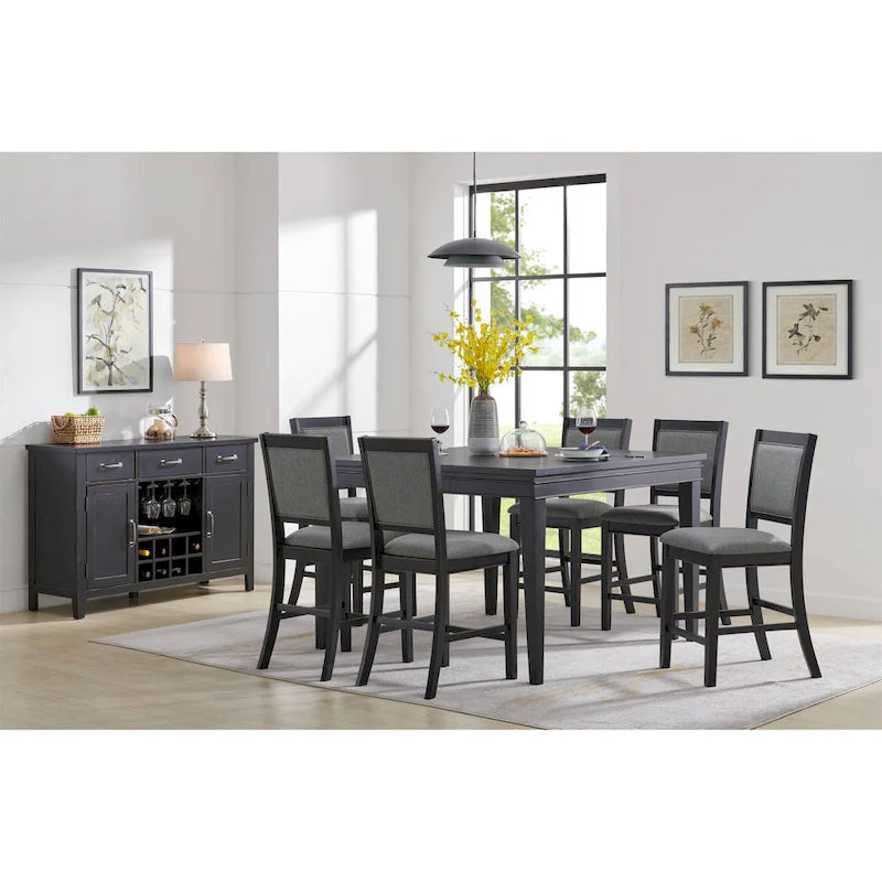 Table de salle à manger à hauteur de comptoir extensible blanche et grise/noire, peut accueillir jusqu'à 6 personnes