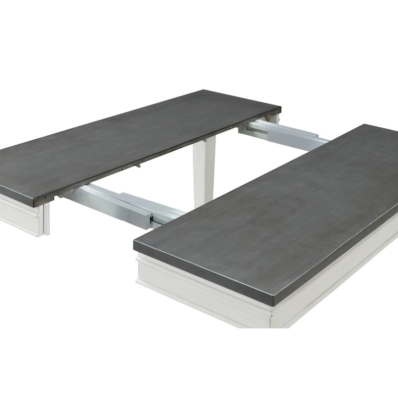 Table de salle à manger à hauteur de comptoir extensible blanche et grise/noire, peut accueillir jusqu'à 6 personnes