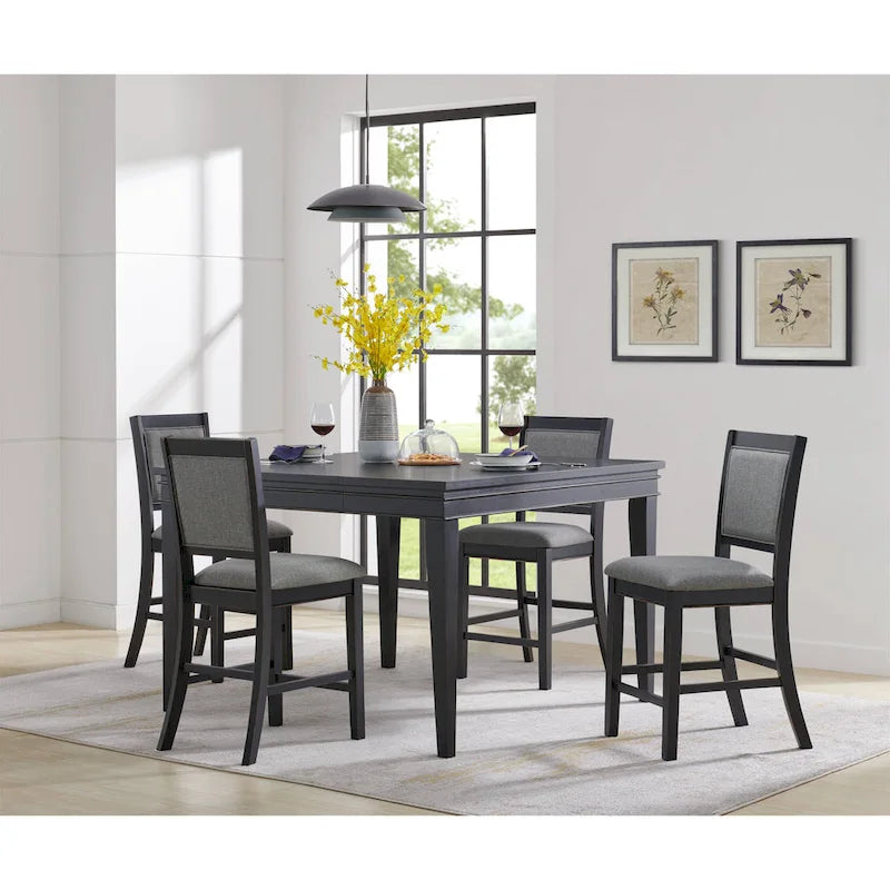 Table de salle à manger à hauteur de comptoir extensible blanche et grise/noire, peut accueillir jusqu'à 6 personnes