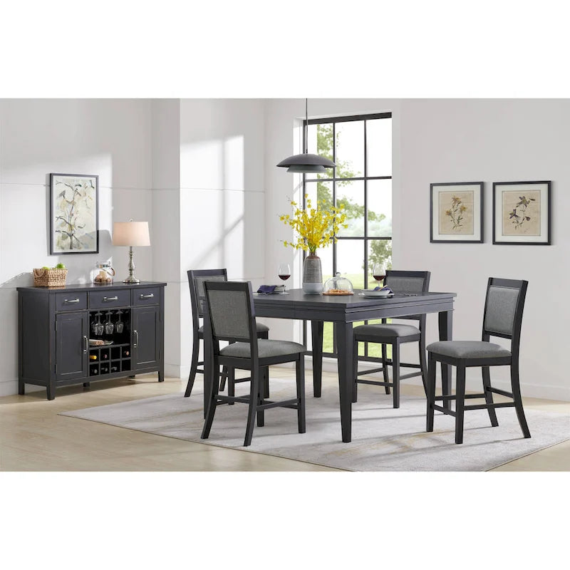 Table de salle à manger à hauteur de comptoir extensible blanche et grise/noire, peut accueillir jusqu'à 6 personnes