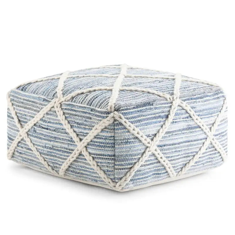 Pouf carré bleu / magenta / sarcelle / gris et naturel, tissé à la main, 1 personne