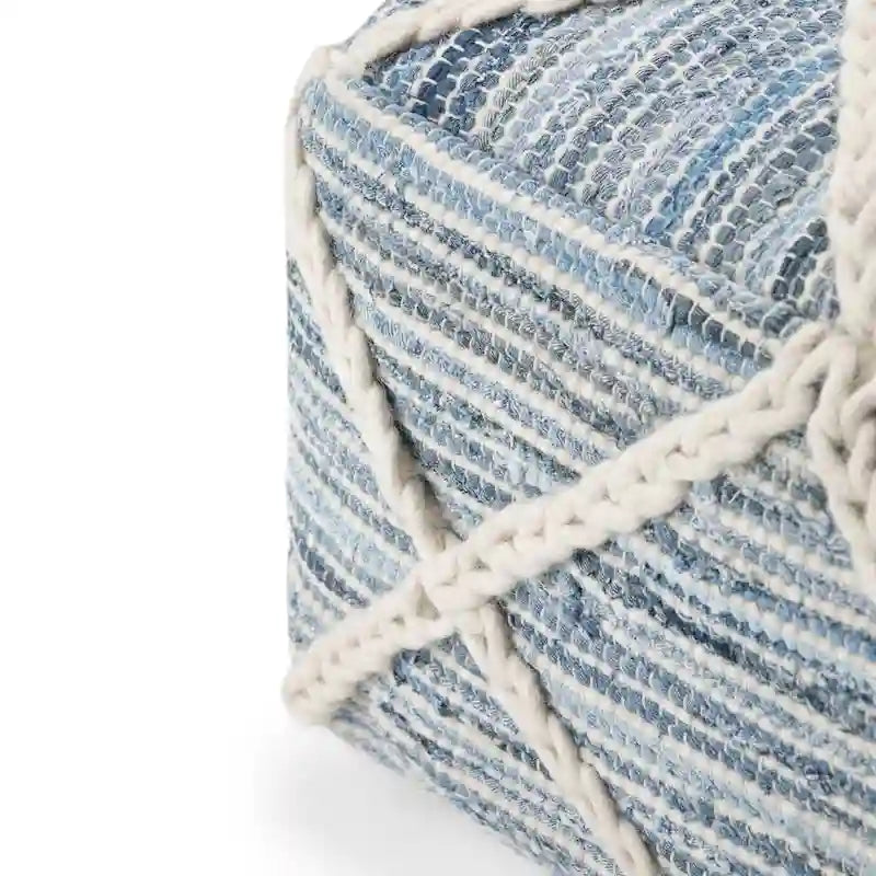 Pouf carré bleu / magenta / sarcelle / gris et naturel, tissé à la main, 1 personne
