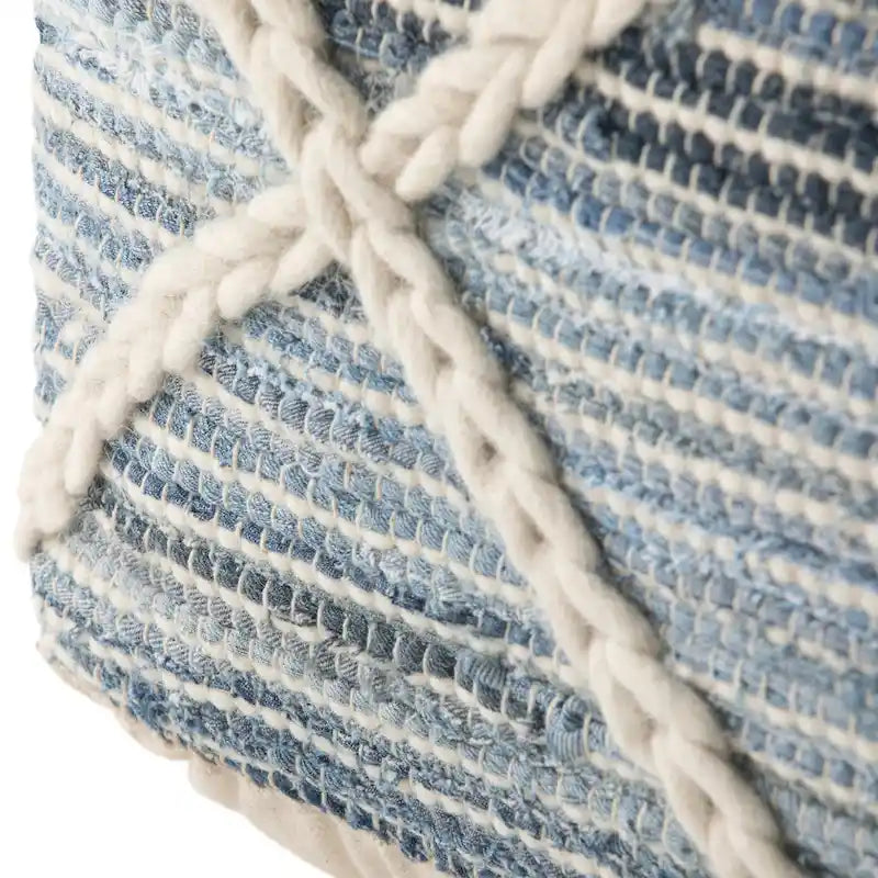 Pouf carré bleu / magenta / sarcelle / gris et naturel, tissé à la main, 1 personne