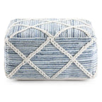 Pouf carré bleu / magenta / sarcelle / gris et naturel, tissé à la main, 1 personne