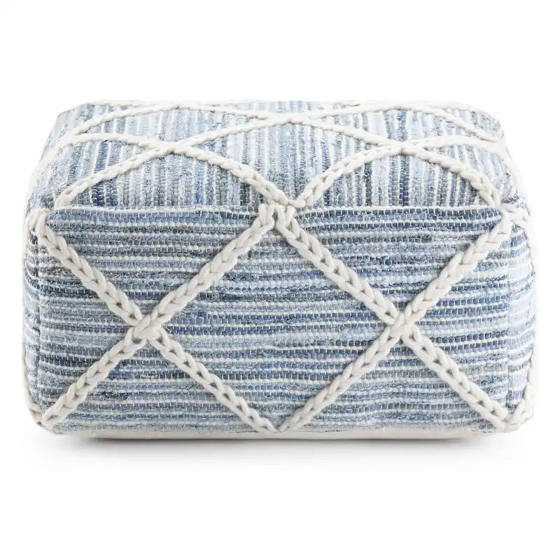 Pouf carré bleu / magenta / sarcelle / gris et naturel, tissé à la main, 1 personne