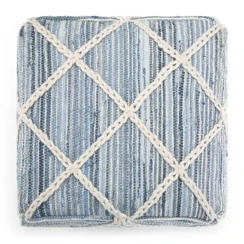 Pouf carré bleu / magenta / sarcelle / gris et naturel, tissé à la main, 1 personne