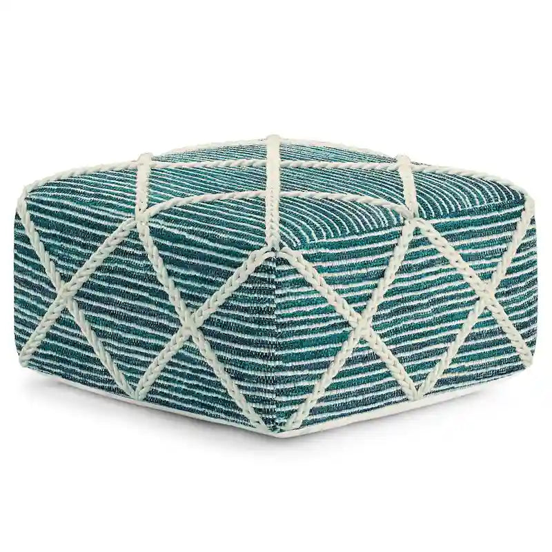 Pouf carré bleu / magenta / sarcelle / gris et naturel, tissé à la main, 1 personne