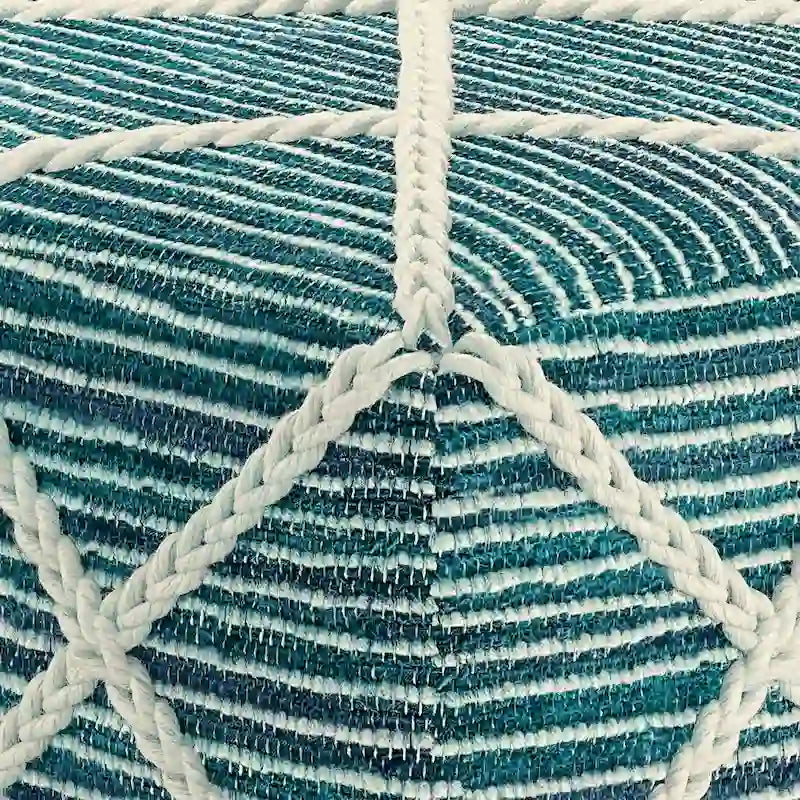 Pouf carré bleu / magenta / sarcelle / gris et naturel, tissé à la main, 1 personne