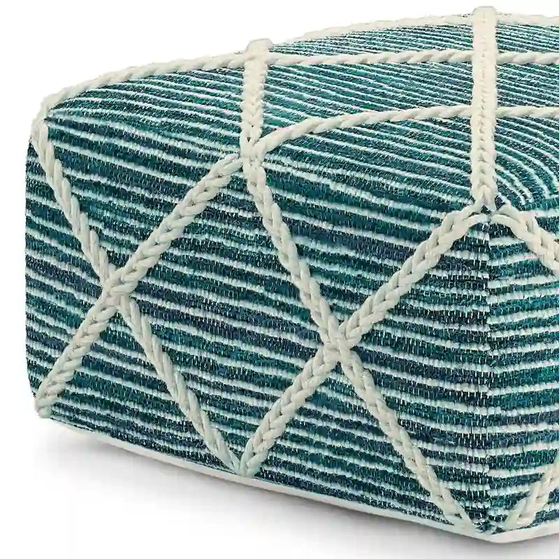 Pouf carré bleu / magenta / sarcelle / gris et naturel, tissé à la main, 1 personne