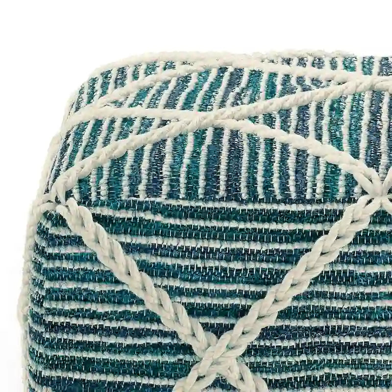 Pouf carré bleu / magenta / sarcelle / gris et naturel, tissé à la main, 1 personne