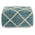 Pouf carré bleu / magenta / sarcelle / gris et naturel, tissé à la main, 1 personne