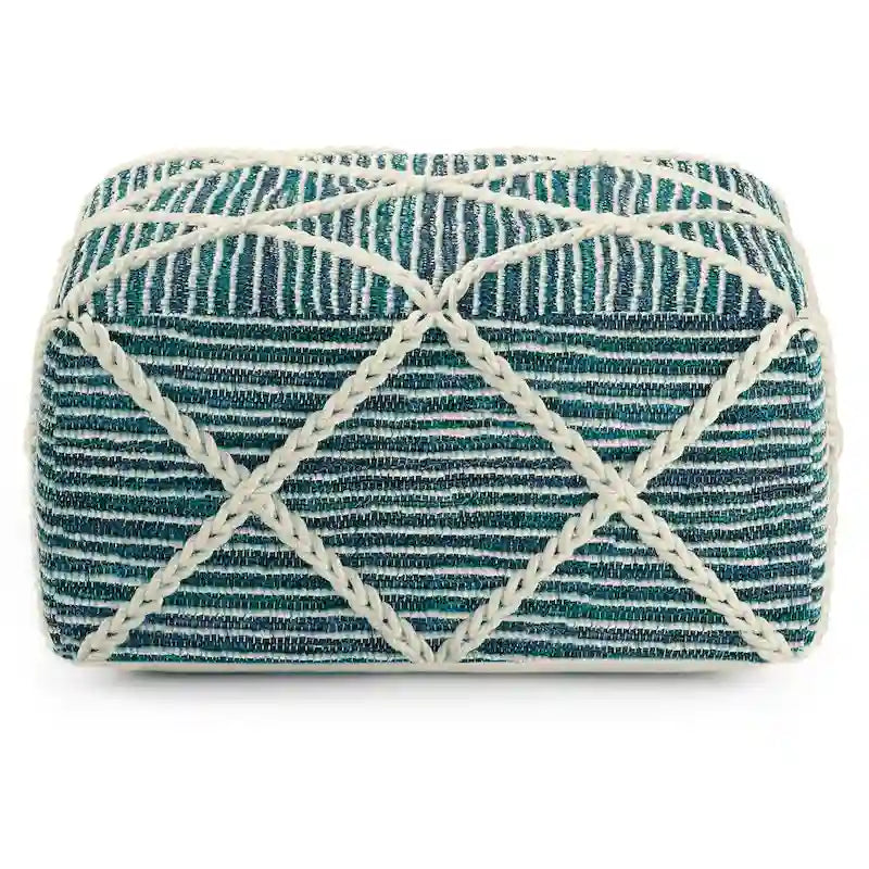 Pouf carré bleu / magenta / sarcelle / gris et naturel, tissé à la main, 1 personne