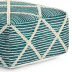 Pouf carré bleu / magenta / sarcelle / gris et naturel, tissé à la main, 1 personne