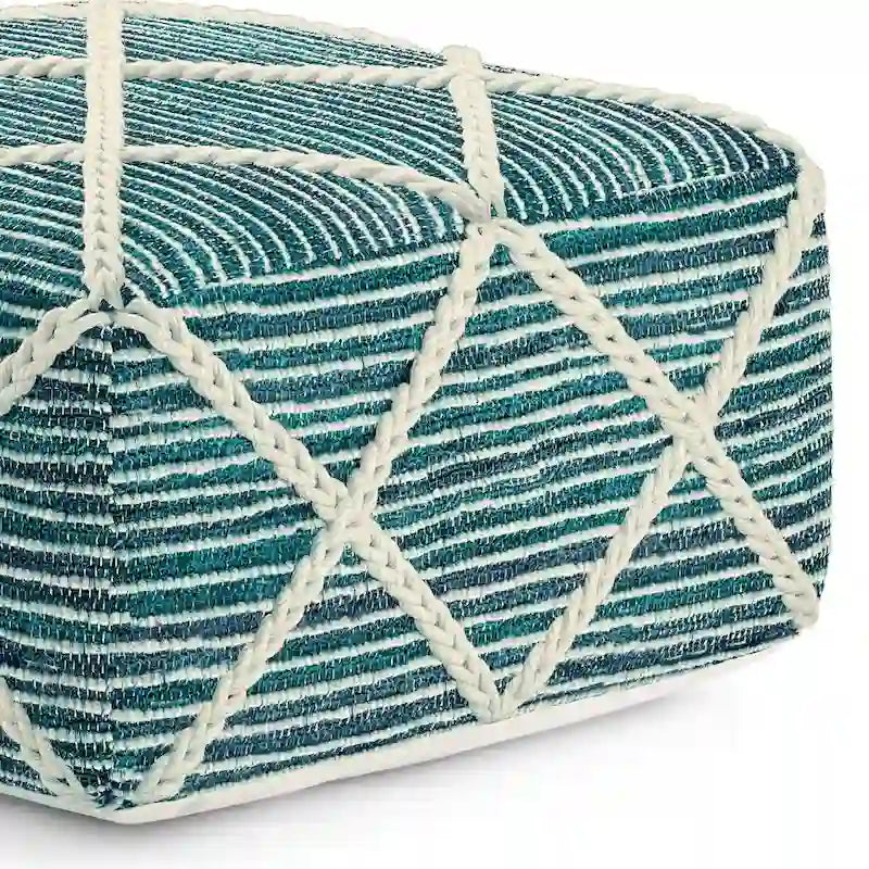 Pouf carré bleu / magenta / sarcelle / gris et naturel, tissé à la main, 1 personne