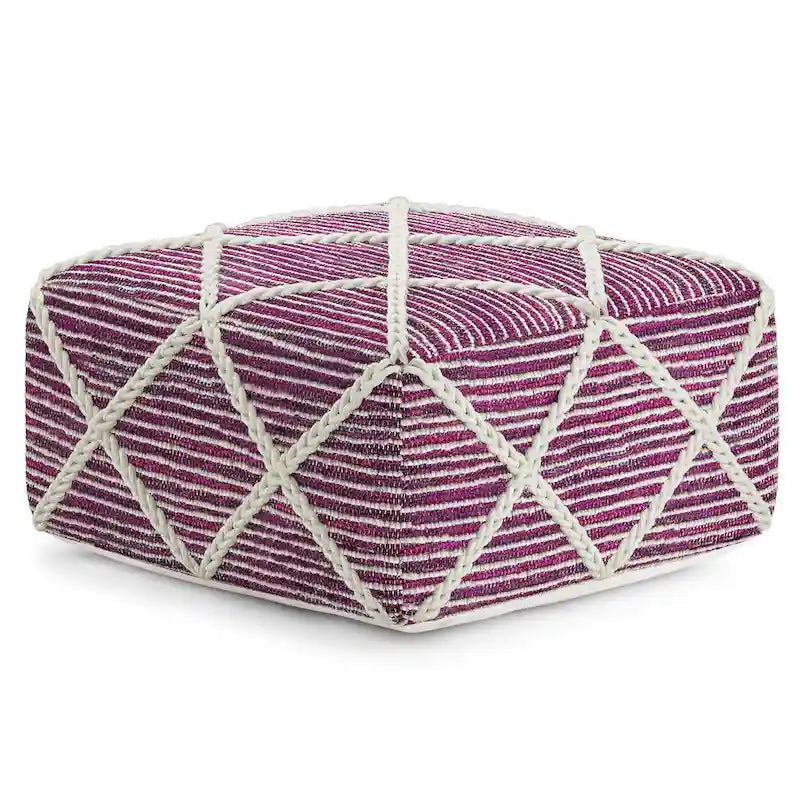 Pouf carré bleu / magenta / sarcelle / gris et naturel, tissé à la main, 1 personne