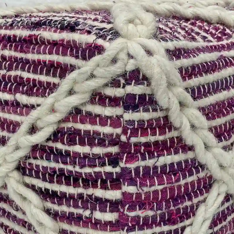 Pouf carré bleu / magenta / sarcelle / gris et naturel, tissé à la main, 1 personne
