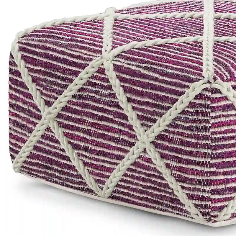 Pouf carré bleu / magenta / sarcelle / gris et naturel, tissé à la main, 1 personne