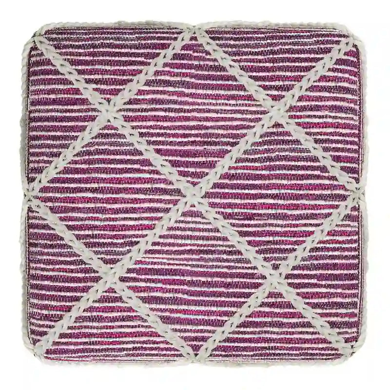 Pouf carré bleu / magenta / sarcelle / gris et naturel, tissé à la main, 1 personne
