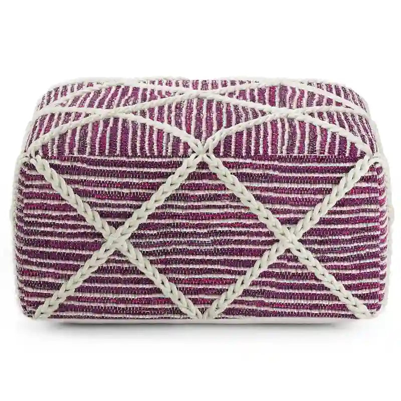 Pouf carré bleu / magenta / sarcelle / gris et naturel, tissé à la main, 1 personne