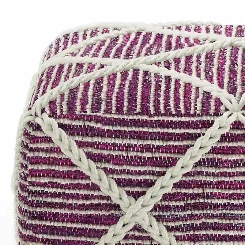Pouf carré bleu / magenta / sarcelle / gris et naturel, tissé à la main, 1 personne