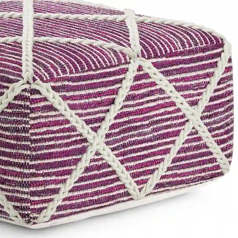 Pouf carré bleu / magenta / sarcelle / gris et naturel, tissé à la main, 1 personne
