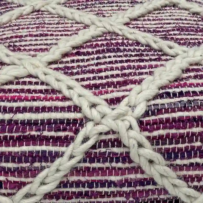 Pouf carré bleu / magenta / sarcelle / gris et naturel, tissé à la main, 1 personne