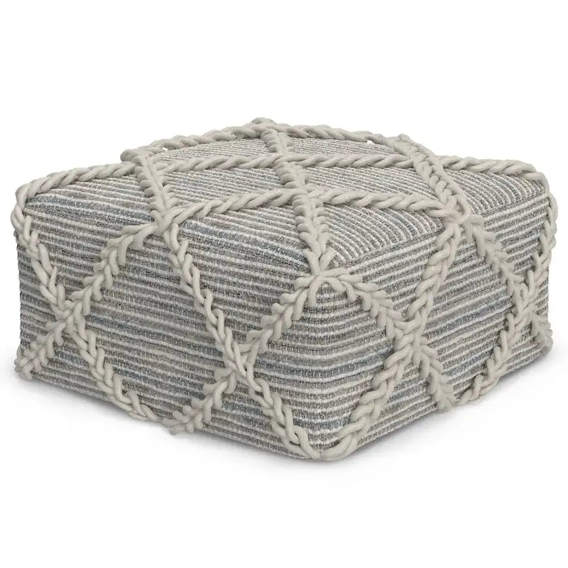 Pouf carré bleu / magenta / sarcelle / gris et naturel, tissé à la main, 1 personne