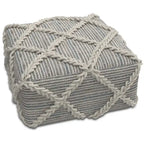 Pouf carré bleu / magenta / sarcelle / gris et naturel, tissé à la main, 1 personne