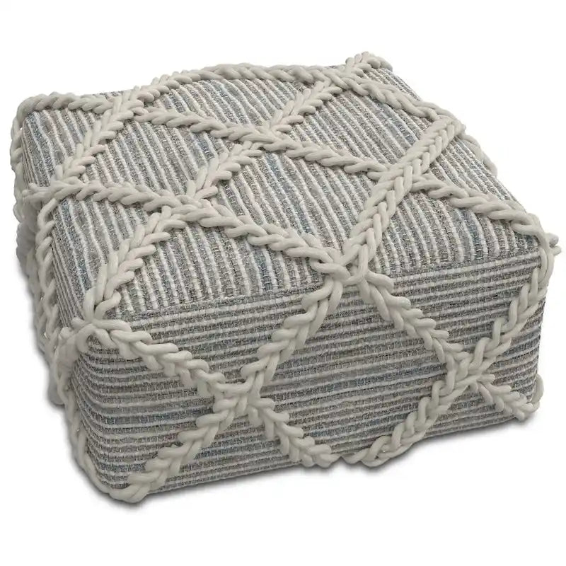 Pouf carré bleu / magenta / sarcelle / gris et naturel, tissé à la main, 1 personne