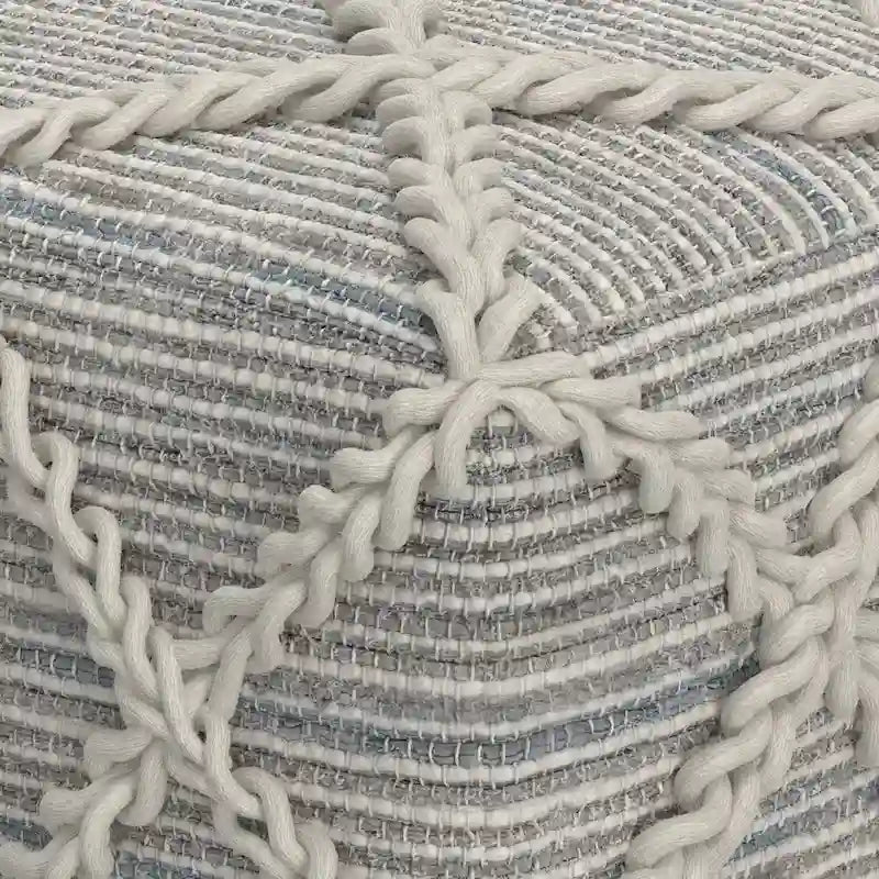 Pouf carré bleu / magenta / sarcelle / gris et naturel, tissé à la main, 1 personne