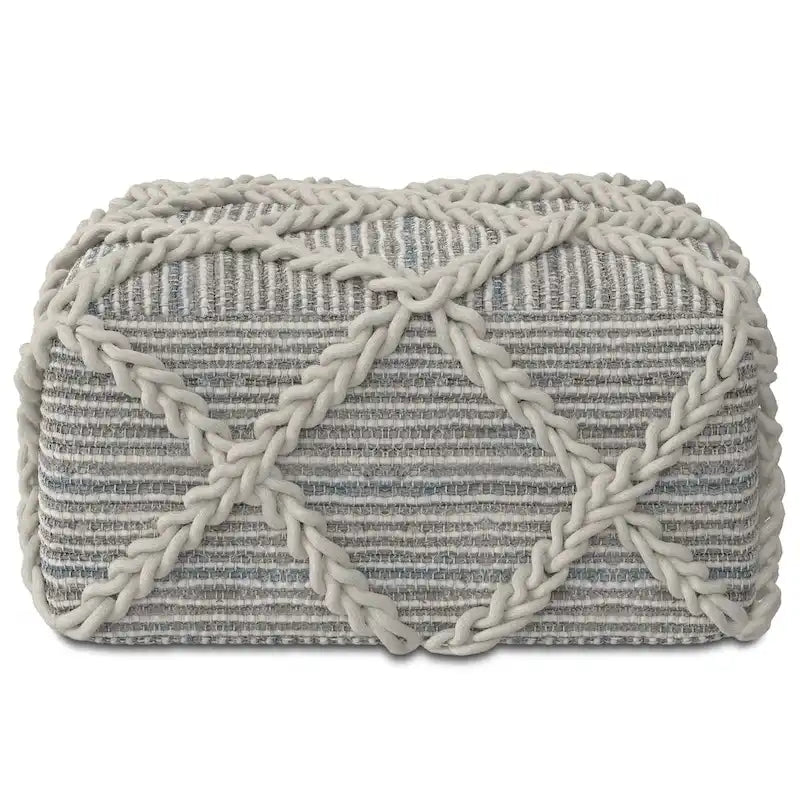 Pouf carré bleu / magenta / sarcelle / gris et naturel, tissé à la main, 1 personne