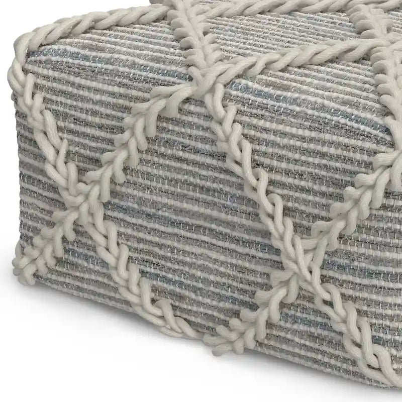 Pouf carré bleu / magenta / sarcelle / gris et naturel, tissé à la main, 1 personne