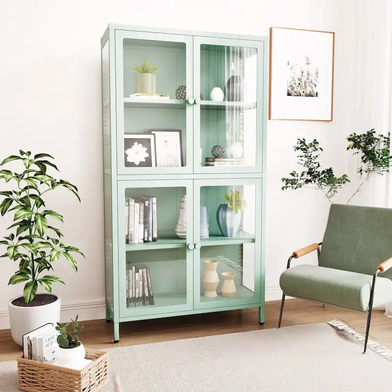 Meuble de rangement en verre à 4 portes vert menthe / noir / blanc / bleu