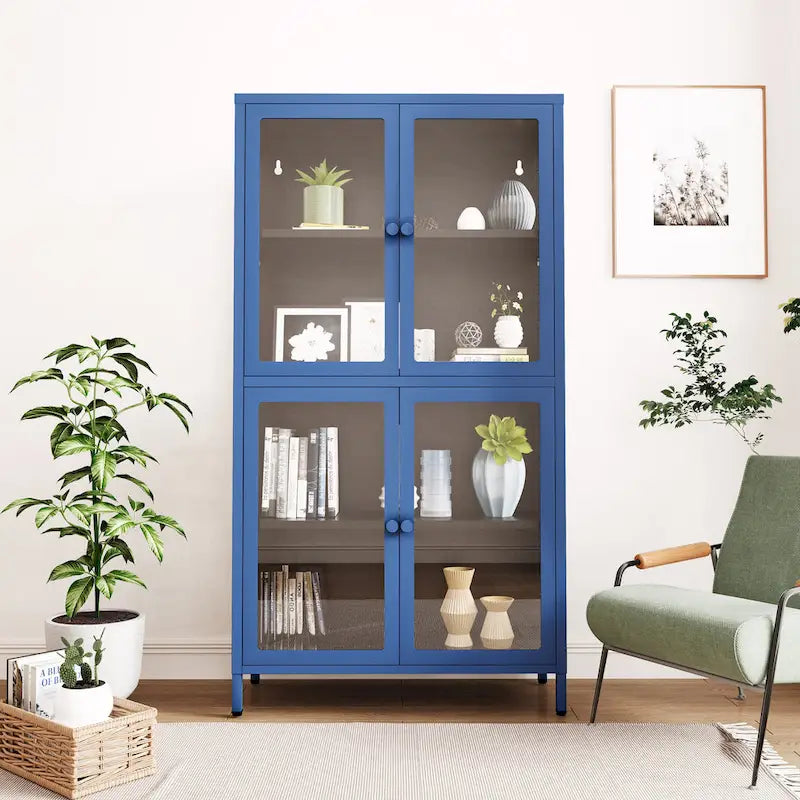 Meuble de rangement en verre à 4 portes vert menthe / noir / blanc / bleu