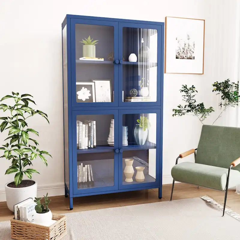 Meuble de rangement en verre à 4 portes vert menthe / noir / blanc / bleu