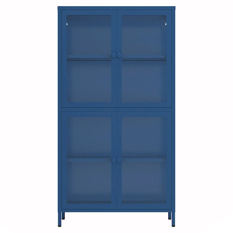 Meuble de rangement en verre à 4 portes vert menthe / noir / blanc / bleu