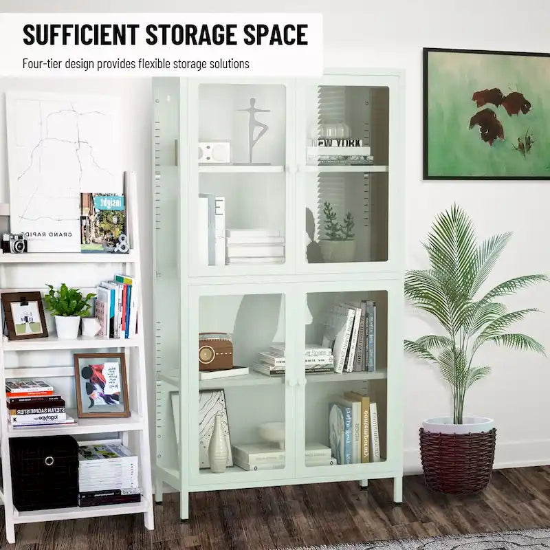 Meuble de rangement en verre à 4 portes vert menthe / noir / blanc / bleu