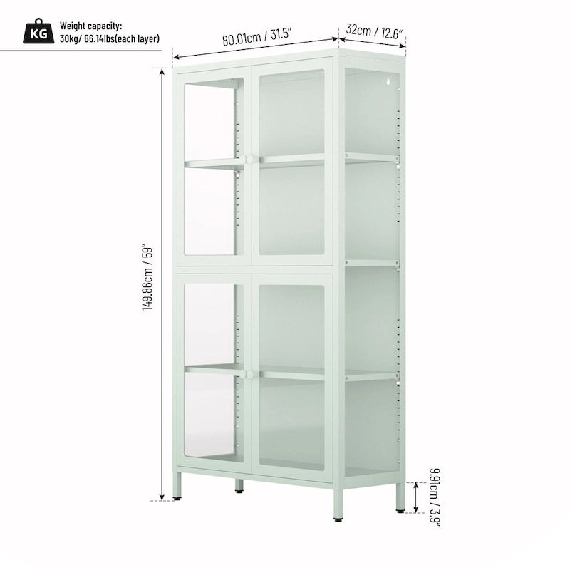 Meuble de rangement en verre à 4 portes vert menthe / noir / blanc / bleu