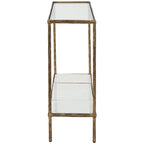 Console en bronze/verre gris avec plateau et tablette en marbre, assemblage par 1 personne